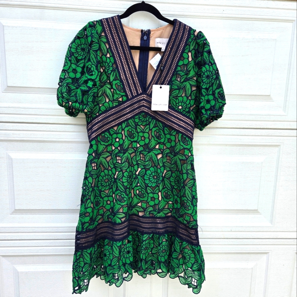 Adelyn Rae Green Floral Lace Mini Dress